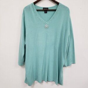 Maggie Barns Beaded Sequin Fairy‎ Sweater Size 3X Pearls Whimsical Preppy Mature